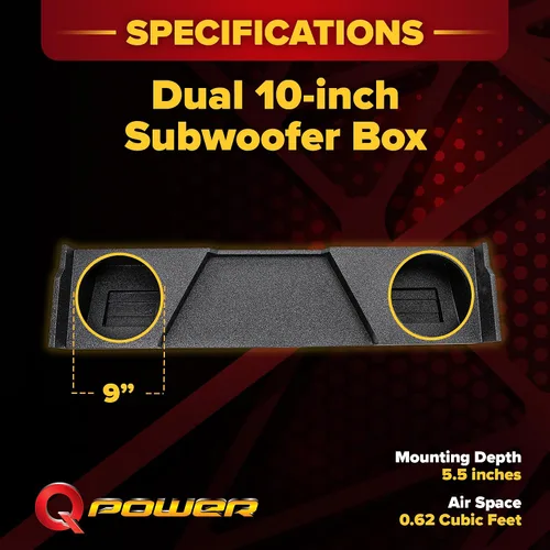 Vista 9 de QPower - Carcasa doble de subwoofer Downfire de 12 pulgadas, subcaja Q-Bomb compatible con Chevy Silverado XCab y GMC Sierra XCab 2007-2013