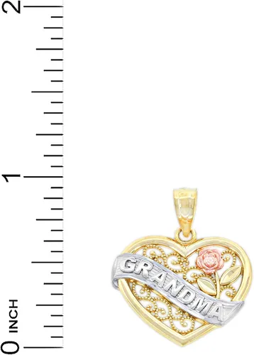 Vista 3 de Charm America - Pancarta dorada para abuela en dije de corazón oro macizo de 10 quilates Oro rosa