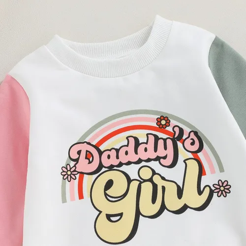 Vista 5 de DuAnyozu Ropa de otoño para bebé niña, sudadera de gran tamaño, con bloques de color, cuello redondo, lindo atuendo