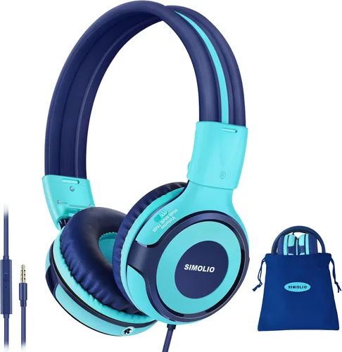 Vista 13 de SIMOLIO Auriculares para niños con 75 dB, 85 dB, 94 dB de volumen limitado y compartido, auriculares para niñas con micrófono, auriculares duraderos