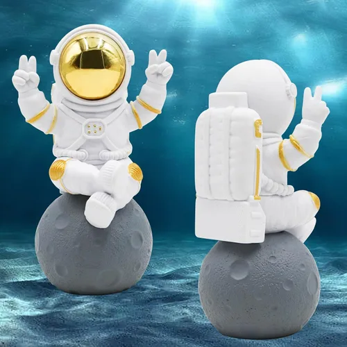 Vista 4 de Oooct Estatua de astronauta decoración de pecera, decoración de acuario de peces pequeños de resina, adorno de figura pequeña de pecera, adornos