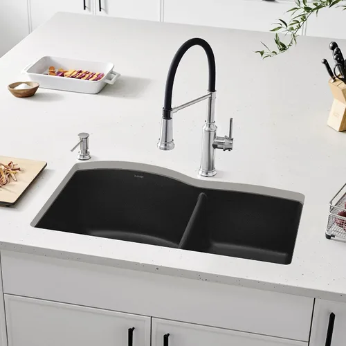 Vista 2 de BLANCO, Anthracite 440179 DIAMOND SILGRANIT 60/40 - Fregadero de cocina con doble cuenco con división baja, 32 x 21 pulgadas