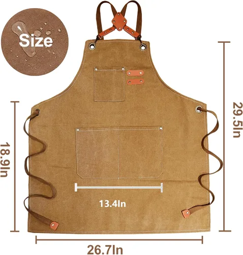 Vista 6 de Chef Aprons with Large Pockets for Women Men, Cotton Canvas Cross Back Water Repellent Work Apron with Adjustable Straps for Size M-XXL (Green+Pink)
