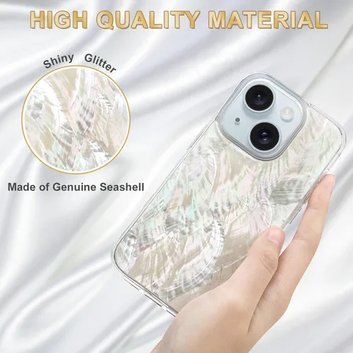 Vista 6 de Funda para iPhone fabricada con concha marina genuina única, duradera, impresionante hermosa, protección contra caídas, funda estética de lujo Beige