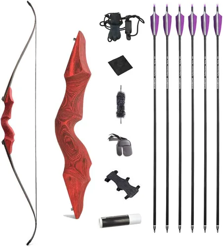 Vista 11 de Juego de arco recurvo y flecha original de 60 pulgadas Black Hunter Takedown de 20 a 60 libras, arco largo de madera tradicional RH&LH para caza