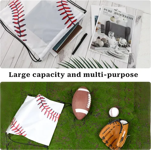 Vista 4 de Mozeat Lens 2 bolsas de béisbol con cordón, pequeñas bolsas deportivas con cordón, bolsas de regalo para fiesta de béisbol, bolsas de regalo, bolsa