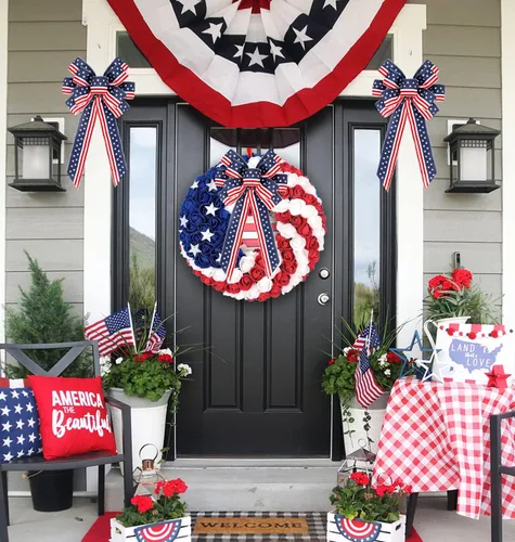Vista 6 de Paquete de 2 lazos decorativos para corona del 4 de julio, lazos para decoración de árbol patriótico, Día de la Independencia, Día de los Caídos