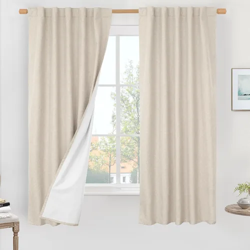 Vista 21 de LAMIT Cortinas opacas cortas de lino de 30 pulgadas para ventanas de cocina sobre el fregadero, cortinas de café texturizadas de lino marfil