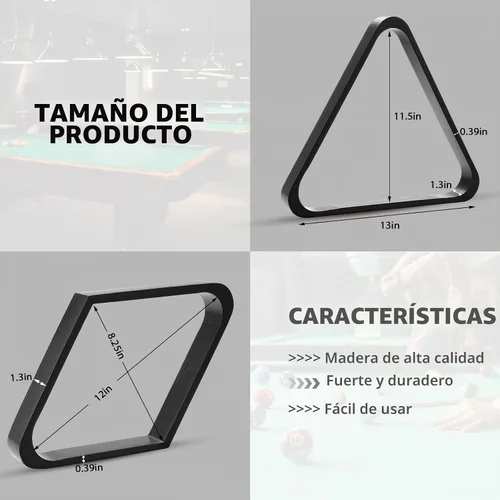 Vista 2 de Juego de 22 Piezas de Cepillos para Mesa de Billar Rack de Billar de Madera Triángulo de 8 o 9 Bolas Diamante para Bola de Billar de 2-1/4" con Paño