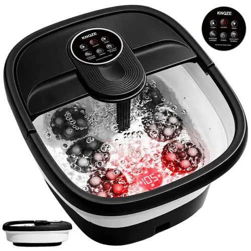 Vista 10 de KNQZE Bañera de spa plegable con calor y control remoto, masaje de burbujas, control de temperatura, luz roja (negro)