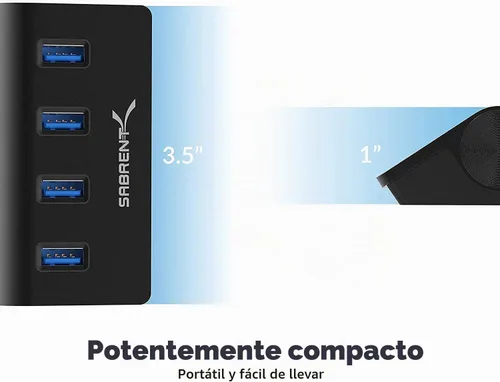 Vista 6 de SABRENT Concentrador de datos portátil de aluminio de 4 puertos USB 3.0 con cable USB 3.0 de 2.5 pies para iMac, MacBook, MacBook Pro, MacBook Air