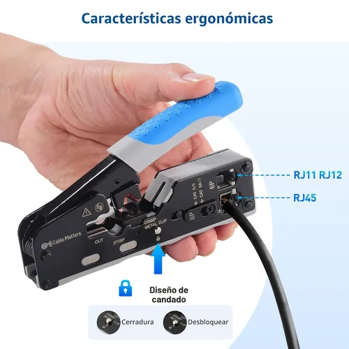 Vista 5 de Cable Matters Herramienta de Crimpado Modular Todo en Uno Ethernet Cat 8 (Herramienta de Crimpado Cat5 Cat6 Cat7 Cat8) para Conectores Pasantes