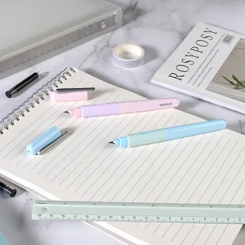 Vista 7 de WRITECH Pluma estilográfica de agarre suave: Plumín fino con tinta negra y 3 cartuchos de tinta y 1 juego de repuesto de plumín, escritura suave Rosa