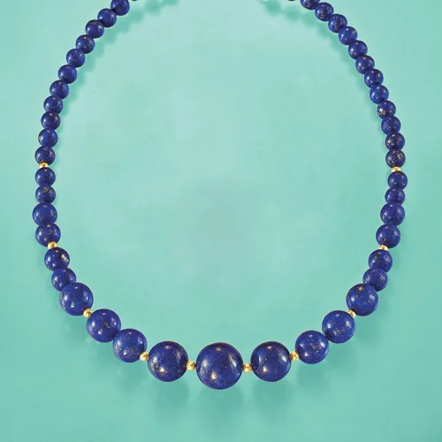 Vista 4 de Ross-Simons 6-13mm Lapis Bead Graduated Necklace With 14kt Yellow Gold