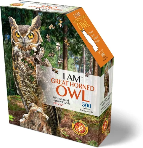 Vista 2 de Madd CAPP: I AM Great Horned OWL - Rompecabezas de 300 piezas, rompecabezas en forma de pájaro, tamaño terminado de 29 x 12 pulgadas, incluye