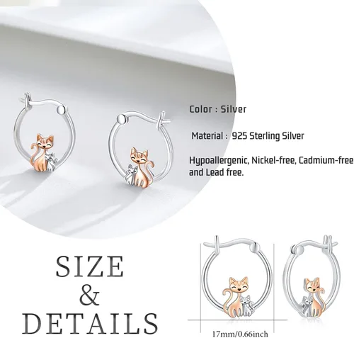 Vista 4 de Aretes de plata de ley con diseño de perezoso, caballo, búho, gato, miel, libélula, tiburón, delfín, tortuga, elefante, rana, perezoso, búho, koala