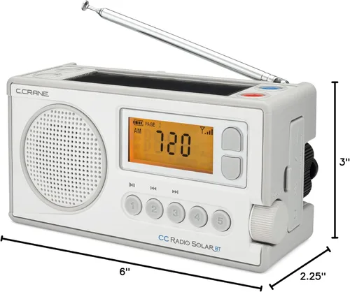 Vista 10 de C. Crane CCRadio Solar con recepción Bluetooth, manivela de emergencia NOAA Weather AM/FM - Radio multialimentada - Linterna LED integrada