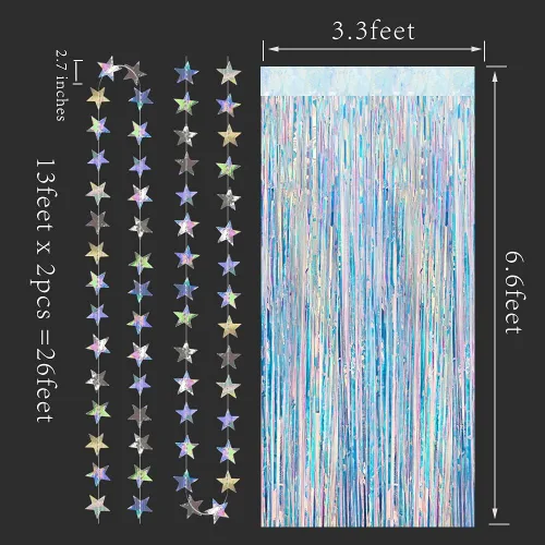 Vista 2 de Cheerland Decoraciones de fiesta iridiscentes holográficas de oropel telón de fondo de estrellas brillantes con purpurina para decoración