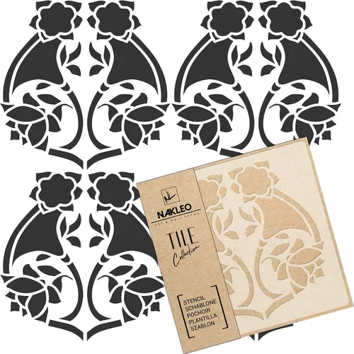 Vista 14 de NAKLEO Plantilla de plástico reutilizable para azulejos, flor de diente de león de Alicante, geométrica marroquí, bloque de pavimento, piso