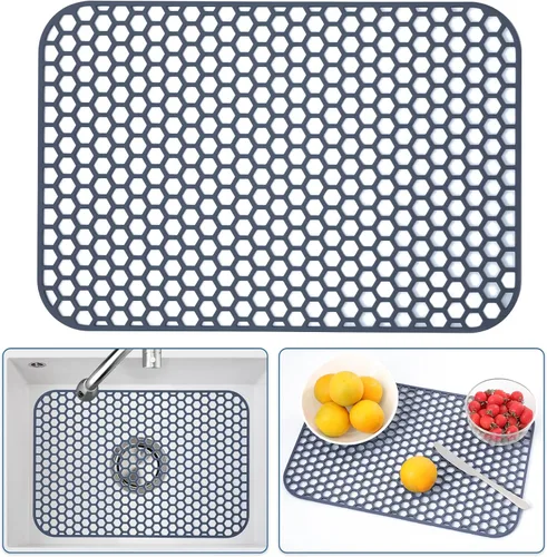 Vista 59 de Bestjing Paquete de 2 protectores de silicona para fregadero de cocina, accesorio de rejilla de cocina de 12 x 11 pulgadas, tapete antideslizante