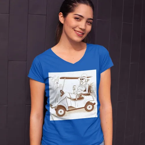 Vista 7 de Cool Golf - Camiseta con cuello en V para mujer, camiseta de moda, Blanco