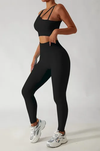 Vista 5 de QINSEN Conjuntos de entrenamiento para mujer, camisetas cortas deportivas sin costuras, leggings de cintura alta, trajes de dos piezas