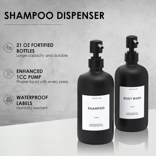 Vista 4 de HOMCDALY Dispensador de champú y acondicionador, paquete de 3 botellas recargables de champú y acondicionador de 21 onzas, dispensador de bomba