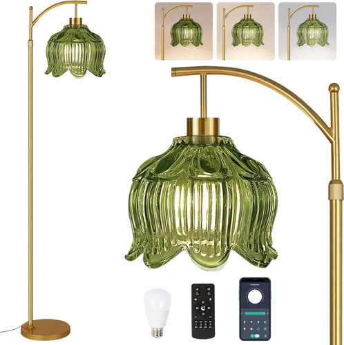 Vista 10 de QIYIZM - Lámpara de pie con diseño de árbol de 3 bombillas; alta, rústica, estilo rural, industrial y boho, pantalla de mimbre y bambú; para sala