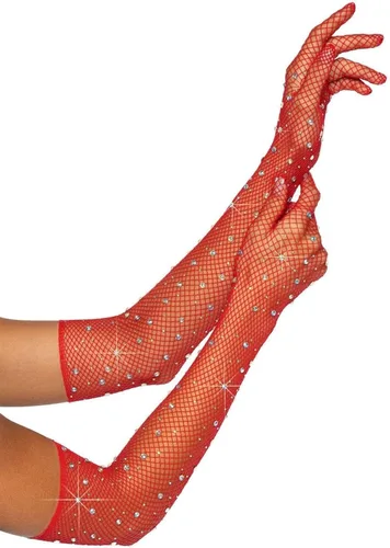 Vista 5 de RSLOVE Guantes largos de malla con diamantes de imitación brillantes para mujer