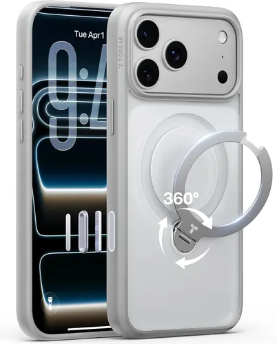 Vista 17 de TORRAS Soporte magnético giratorio 360 mejorado para iPhone 15 Pro, compatible con MagSafe, soporte integrado y soporte de anillo, protectora