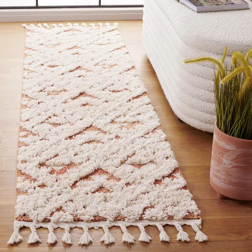 Vista 53 de SAFAVIEH Alfombra marroquí con borlas, 2 x 3 pies, marfil y marrón, no desprende pelusa y fácil de limpiar, textura alta y baja, ideal