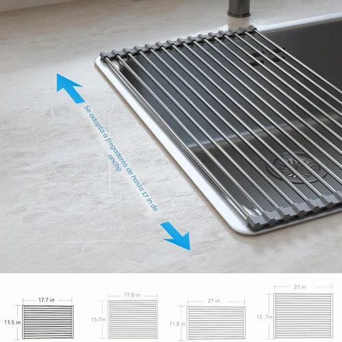 Vista 3 de Tomorotec Escurridor de platos enrollable, estante de secado de platos sobre el fregadero, estante portátil de acero inoxidable con ruedas multiusos