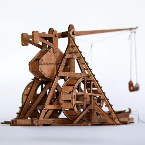 Vista 9 de Mini contrapeso Trebuchet con ruedas Europa Medieval Siege Carro Catapulta Armas DIY 3D Rompecabezas de madera Kits de modelos mecánicos Proyectos