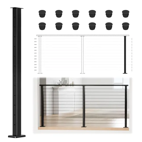 Vista 9 de Muzata Kit de barandilla de cable modular negro de 4 a 8 pies, kit de postes de 42 pulgadas, juego completo de sistema de barandilla de cable