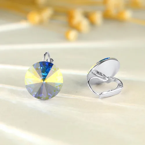 Vista 3 de Aretes colgantes con cristales Bella, chapados en oro blanco de 18 quilates, chapados en oro amarillo y cristales redondos para mujer, 0.551 in