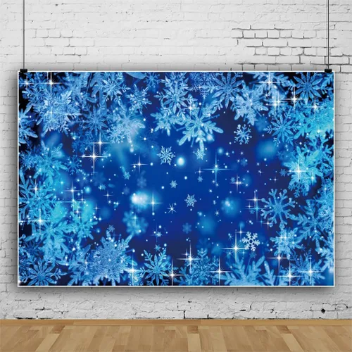 Vista 3 de Telón de fondo de invierno de 10 x 8 pies para fotografía, fondo de nieve azul, copo de nieve, fondo de nieve, decoración de fiesta de Año Nuevo