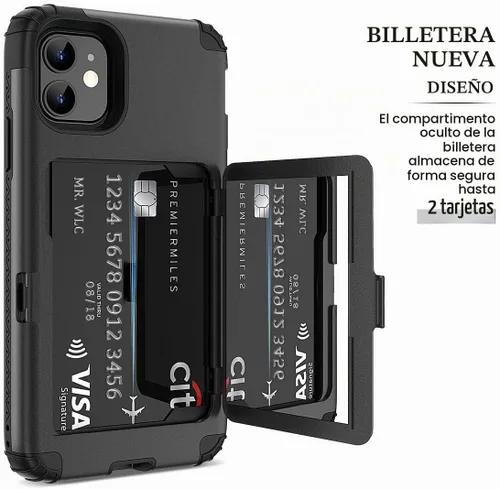 Vista 9 de WeLoveCase para iPhone 11 Estuche tipo billetera Defender con portatarjetas, cubierta con espejo oculto, tres capas, a prueba de golpes, protección