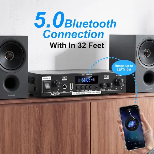 Vista 5 de AK35Pro Bluetooth 5.0 Mini amplificador estéreo de 2 canales para altavoces