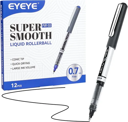 Vista 7 de EYEYE Bolígrafos de rodillo de tinta líquida 0.7mm, bolígrafo de rodillo de punta media, paquete de 12, 3 colores, secado rápido, bolígrafos