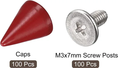 Vista 3 de uxcell 100 juegos de tachuelas de cono de 0.39 x 0.394 pulgadas y remaches de metal para ropa, cinturones, bolsas, zapatos, manualidades, cuero, Rojo