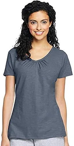 Vista 2 de Hanes Jersey flameado con cuello en V para mujer, gris (Dada Grey Heather)