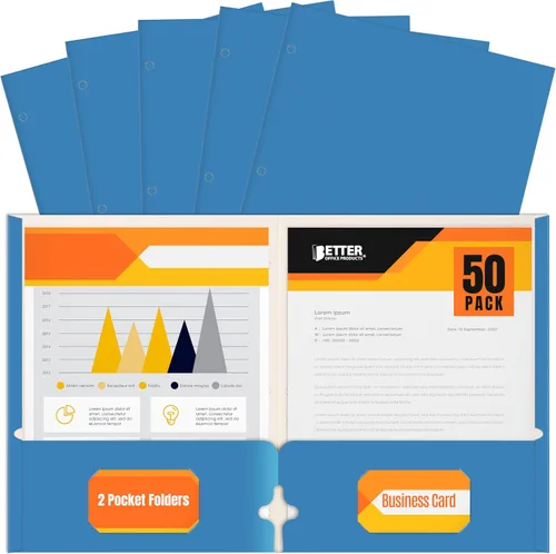 Vista 12 de Better Office Products Carpetas portafolio de dos bolsillos, paquete de 50 unidades, color negro, carpetas de papel tamaño carta, 50 piezas