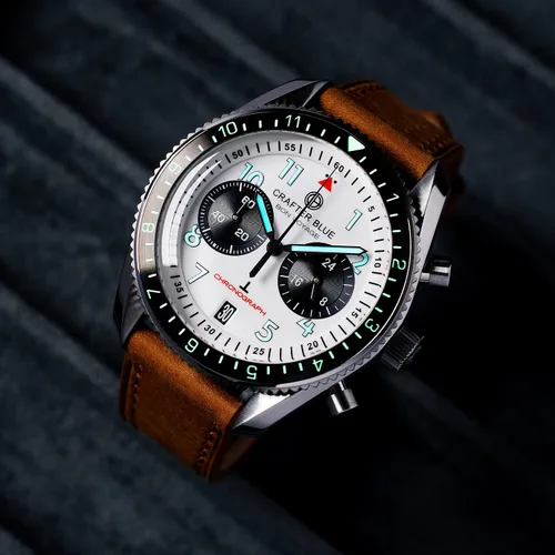 Vista 4 de Crafter Blue BVSS007.E.L - Reloj de viaje con rotación bidireccional y bisel de 12 horas para hombre, Blanco, Moderno