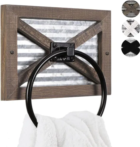 Vista 11 de Autumn Alley Farmhouse Decor - Toallero de mano para baño, soporte rústico para toallas de mano, soporte rústico para anillos, montado en la pared