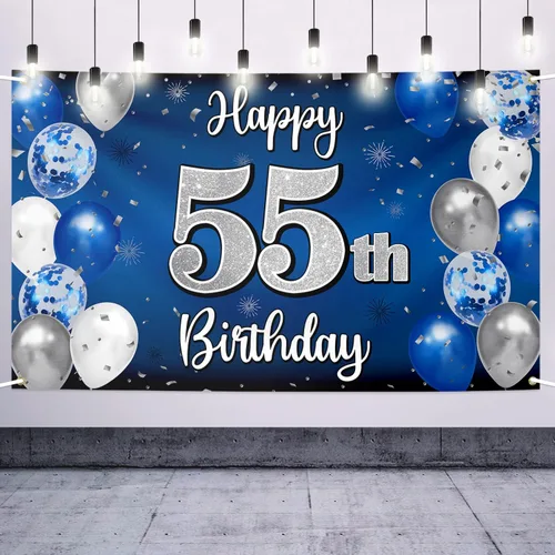 Vista 15 de Decoración de feliz cumpleaños número 100, globo azul y plateado grande cartel de fondo de cumpleaños de 100 años - Suministros para fiesta