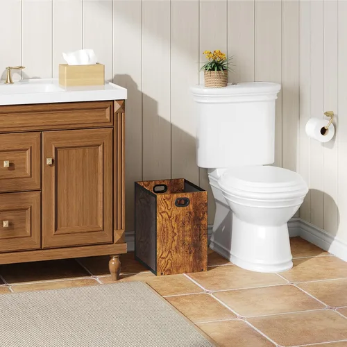 Vista 9 de Huxitocan - Cubo de basura retro para oficina, combinación de hierro y madera para dormitorio, cesta de basura rectangular con asa, diseño