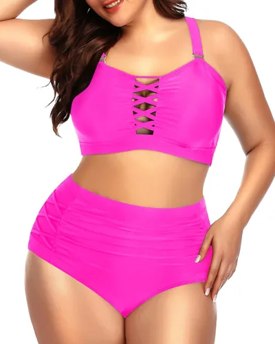 Vista 5 de Daci - Traje de baño de dos piezas para mujer, talla extragrande, cintura alta, fruncido, con cordones