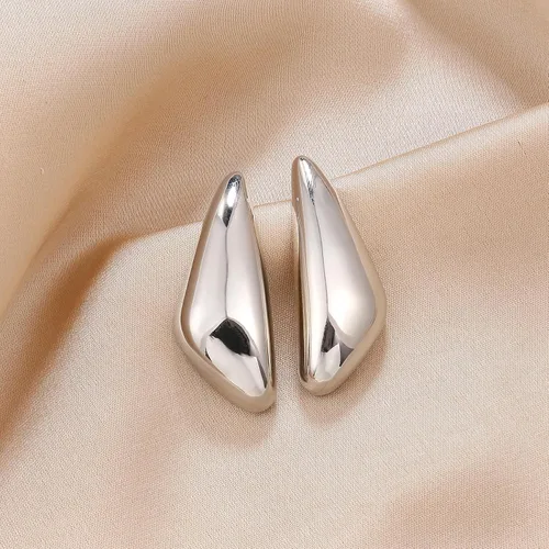 Vista 4 de Aretes colgantes gruesos de oro para mujer, chapados en oro, grandes, minimalistas, geométricos, largos, triangulares, exagerados, para mujer, a