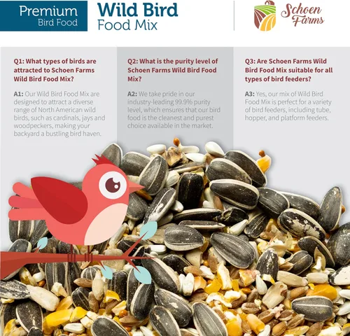 Vista 5 de Schoen Farms Mezcla gourmet de alimentos para pájaros silvestres (10 libras) para cardenales, garbanzos, trepadores, pájaros carpinteros y pájaros