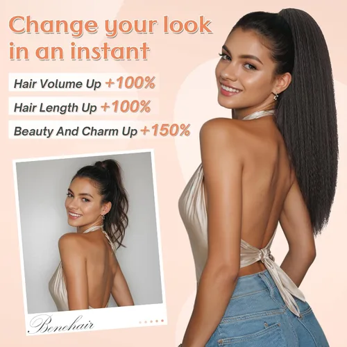 Vista 2 de Benehair Extensión de cola de caballo con cordón, 24 pulgadas de largo, pelo sintético lacio, extensiones de cabello de cola de caballo con clip